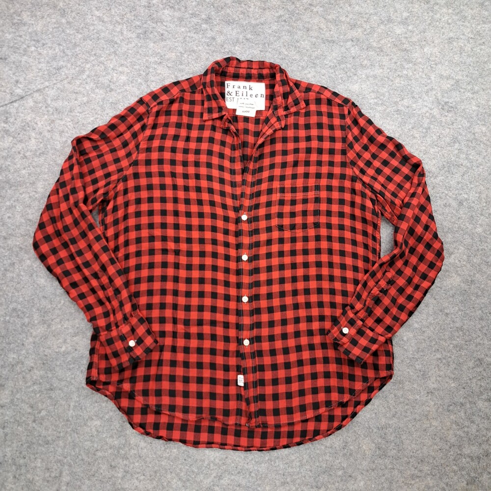 Frank & Eileen Shirt Women Extra Small Red Black Check Button Long Sleeve Top